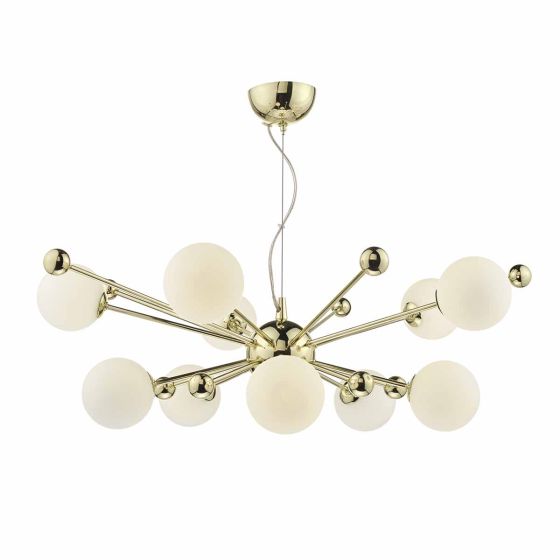 Där Lighting Ursa 10 Light Pendant Polished Gold Opal Glass