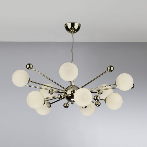 Där Lighting Ursa 10 Light Pendant Polished Gold Opal Glass