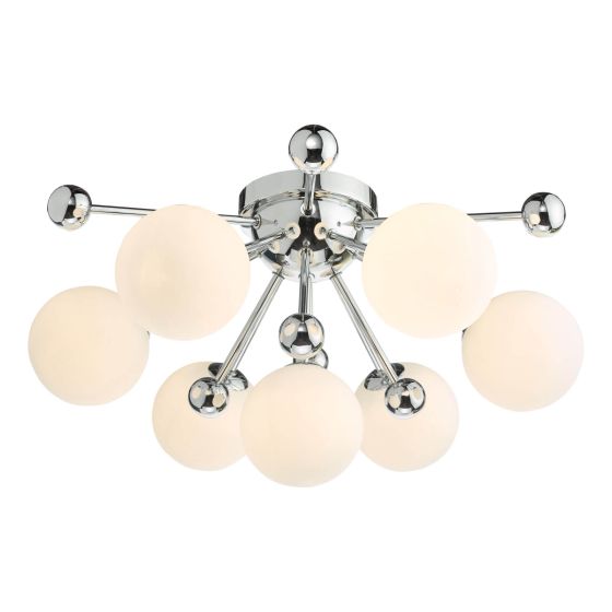 där lighting Ursa 7 Light Flush Polished Chrome and Opal Glass