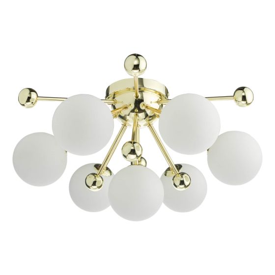 Där Lighting Ursa 7 Light Flush Polished Gold And Opal Glass