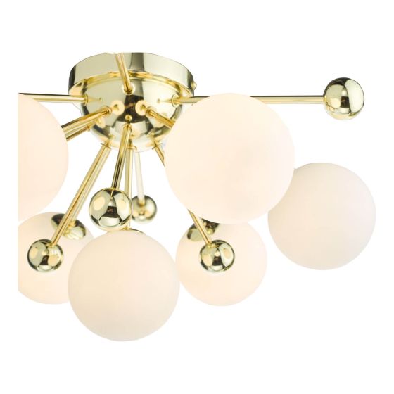 Där Lighting Ursa 7 Light Flush Polished Gold And Opal Glass
