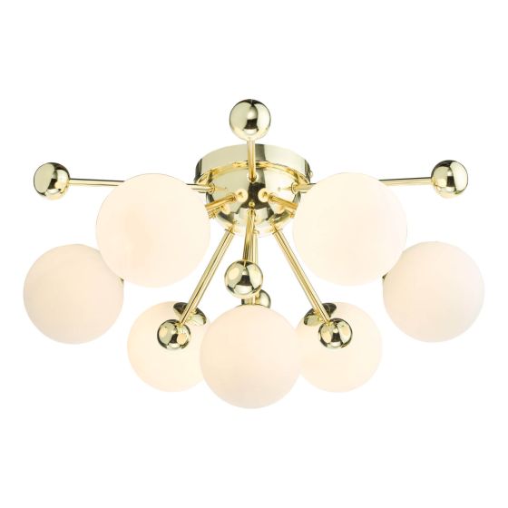 där lighting Ursa 7 Light Flush Polished Gold and Opal Glass