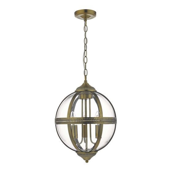 Där Lighting Vanessa 3 Light Pendant Antique Brass And Clear