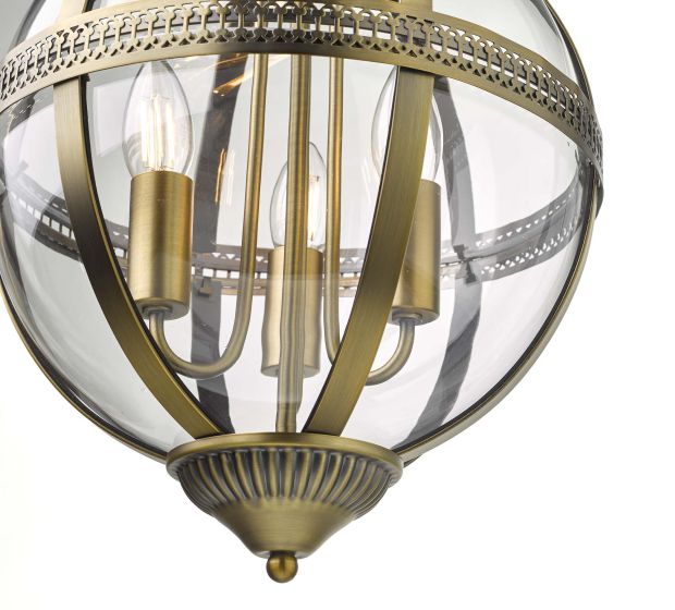 Där Lighting Vanessa 3 Light Pendant Antique Brass And Clear