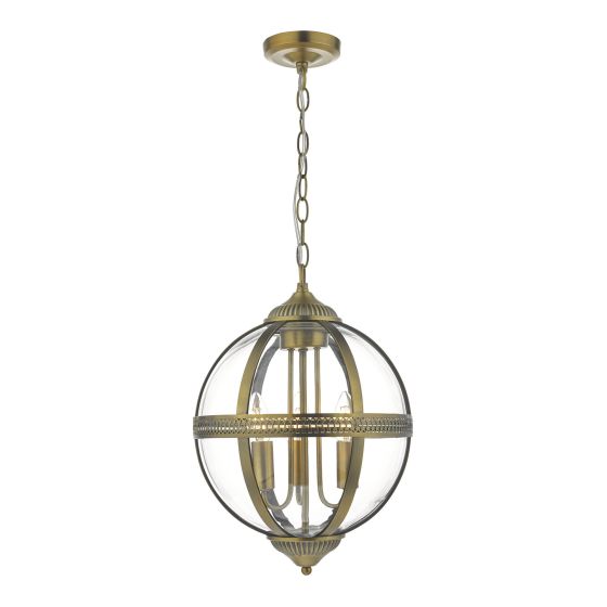 där lighting Vanessa 3 Light Pendant Antique Brass And Clear