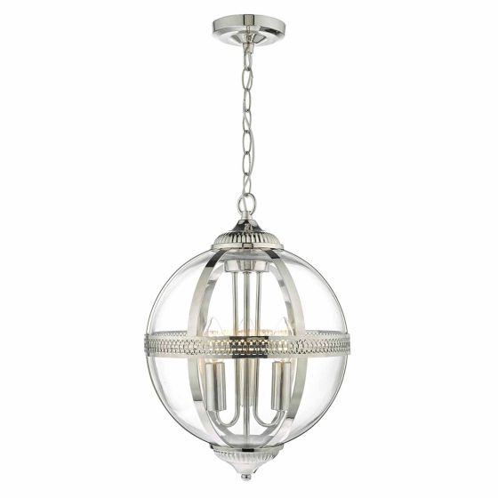 Där Lighting Vanessa 3 Light Pendant Polished Nickel & Glass