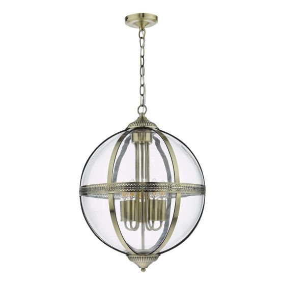 Där Lighting Vanessa 5 Light Lantern Antique Brass Glass