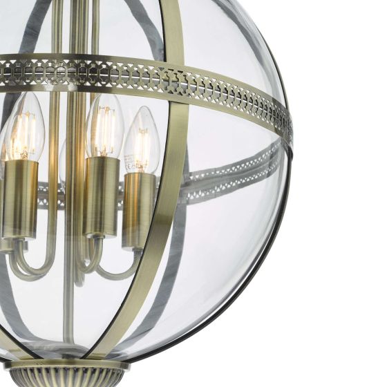 Där Lighting Vanessa 5 Light Lantern Antique Brass Glass