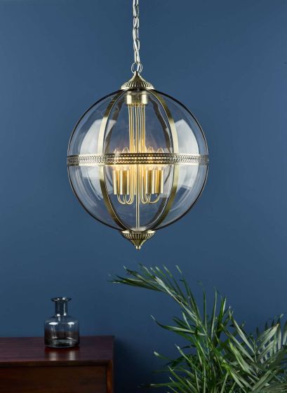 Där Lighting Vanessa 5 Light Lantern Antique Brass Glass