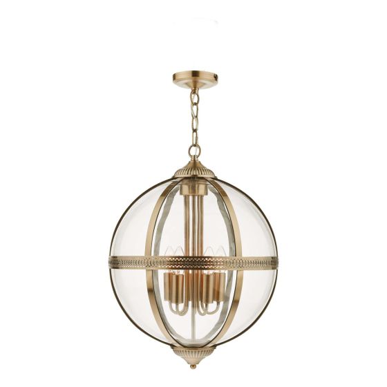 där lighting Vanessa 5 Light Lantern Antique Brass Glass