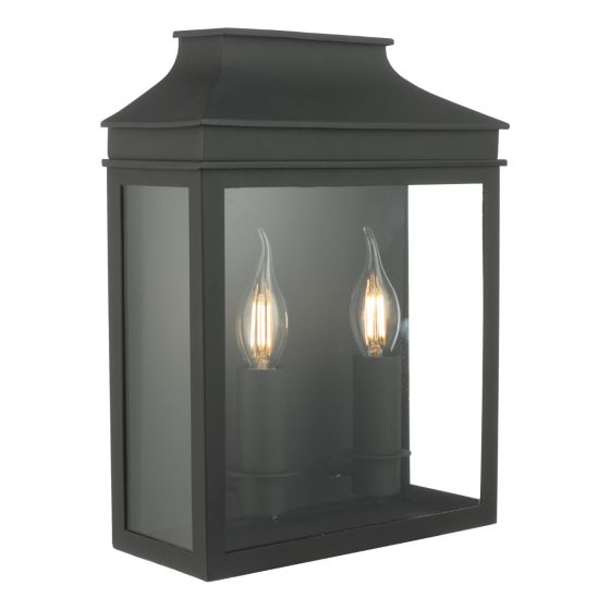där lighting Vapour 2 Light Coach Lantern Outdoor Wall Light Matt Black IP44
