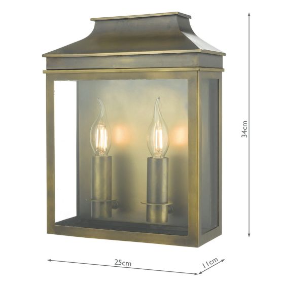 Där Lighting Vapour 2 Light Coach Lantern Outdoor Wall Light Weathered Brass IP44