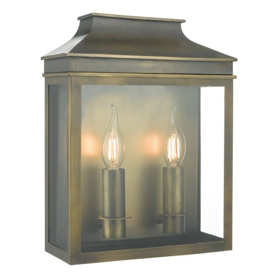 där lighting Vapour 2 Light Coach Lantern Outdoor Wall Light Weathered Brass IP44