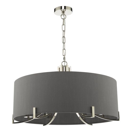 Där Lighting Veyron 6 Light Pendant Polished Nickel With Grey Shade