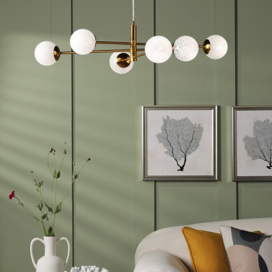 Där Lighting Vignette 6 Light Pendant Aged Brass And White Confetti Glass