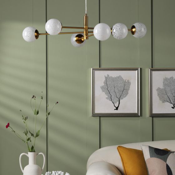 Där Lighting Vignette 6 Light Pendant Aged Brass And White Confetti Glass