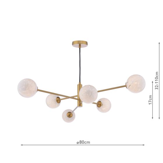 Där Lighting Vignette 6 Light Pendant Aged Brass And White Confetti Glass