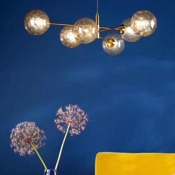 Där Lighting Vignette 6 Light Pendant Aged Brass & Champagne Dimpled Glass