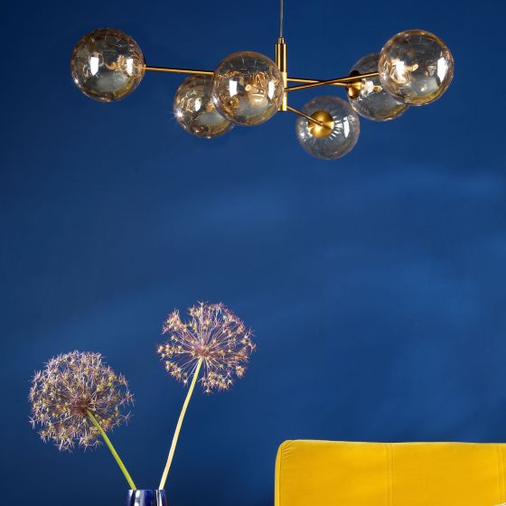 Där Lighting Vignette 6 Light Pendant Aged Brass & Champagne Dimpled Glass