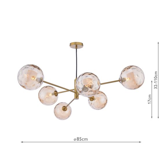 Där Lighting Vignette 6 Light Pendant Aged Brass & Champagne Dimpled Glass
