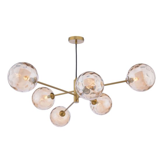 där lighting Vignette 6 Light Pendant Aged Brass & Champagne Dimpled Glass