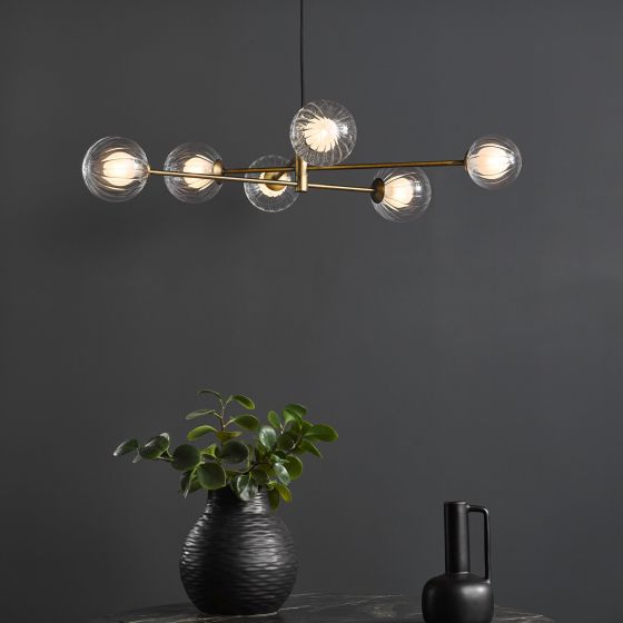 Där Lighting Vignette 6 Light Pendant Aged Brass & Clear/Opal Glass