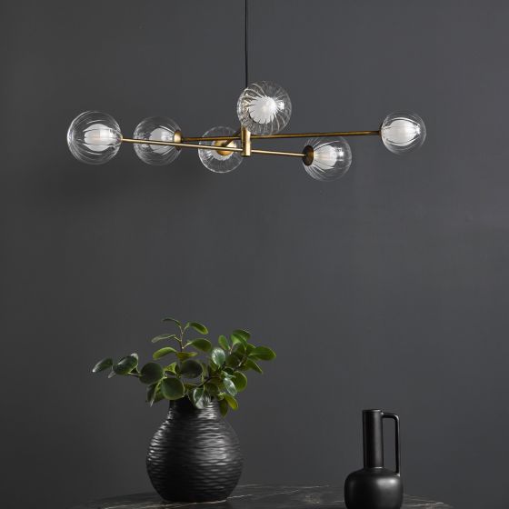 Där Lighting Vignette 6 Light Pendant Aged Brass & Clear/Opal Glass
