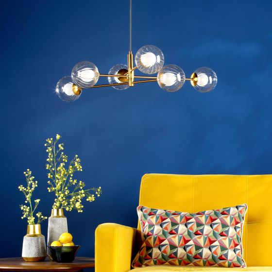 Där Lighting Vignette 6 Light Pendant Aged Brass & Clear/Opal Glass