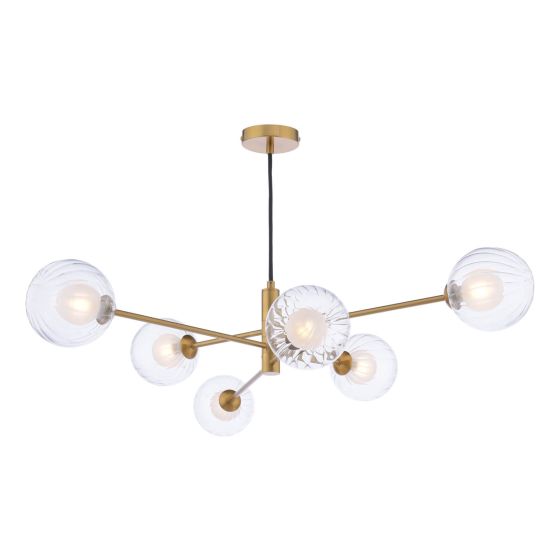 där lighting Vignette 6 Light Pendant Aged Brass & Clear/Opal Glass