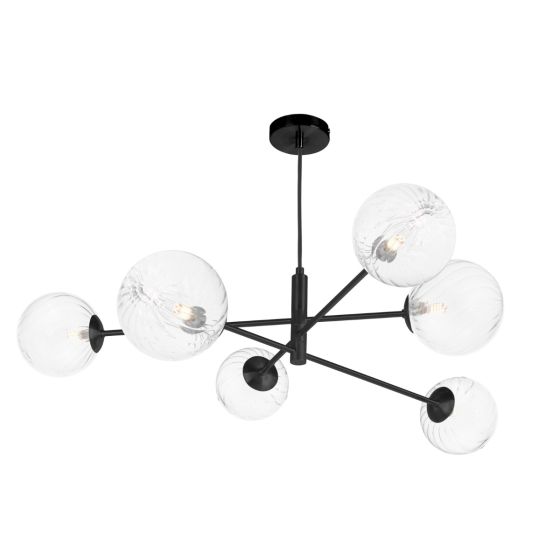 där lighting Vignette 6 Light Pendant Matt Black and Twisted Glass