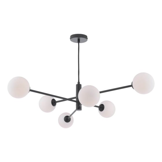 där lighting Vignette 6 Light Pendant Matt Black & Opal Glass