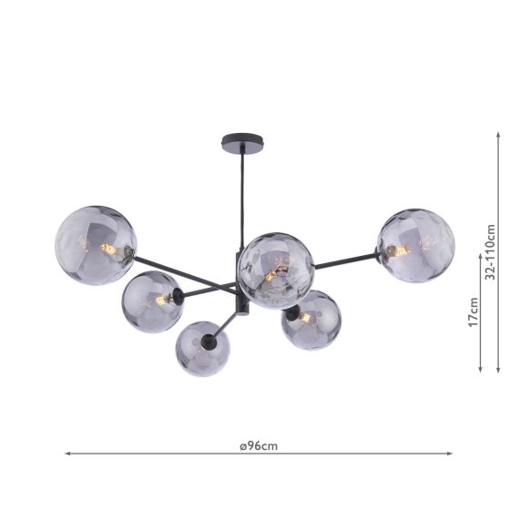 Där Lighting Vignette 6 Light Pendant Matt Black & Smoked Dimpled Glass
