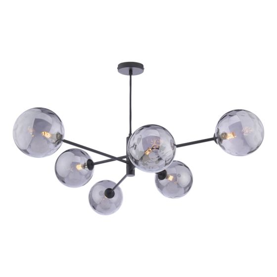 där lighting Vignette 6 Light Pendant Matt Black & Smoked Dimpled Glass
