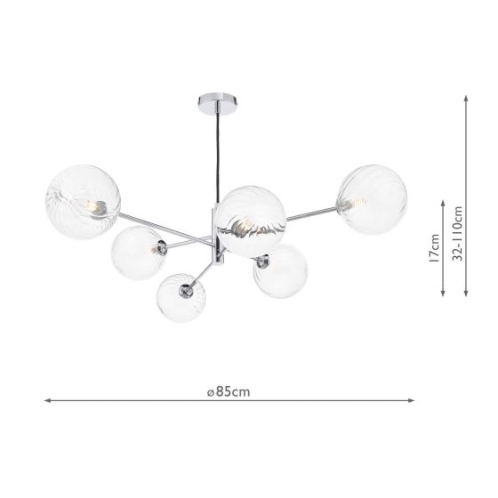 Där Lighting Vignette 6 Light Pendant Polished Chrome And Twisted Glass