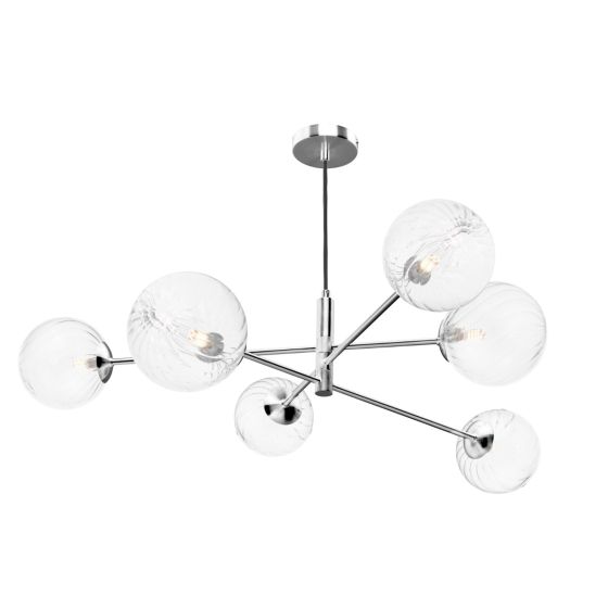 där lighting Vignette 6 Light Pendant Polished Chrome and Twisted Glass