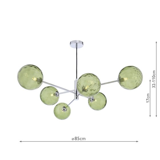 Där Lighting Vignette 6 Light Pendant Polished Chrome & Green Dimpled Glass