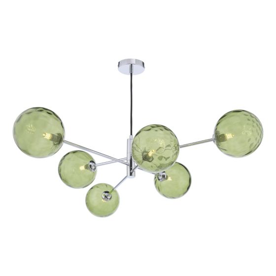 där lighting Vignette 6 Light Pendant Polished Chrome & Green Dimpled Glass