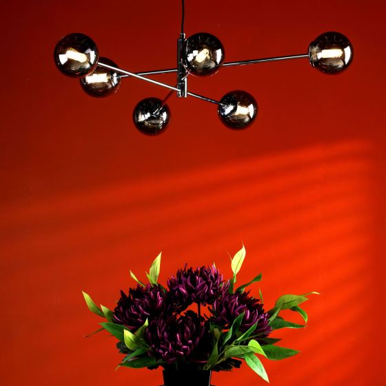 Där Lighting Vignette 6 Light Pendant Polished Chrome & Smoked Glass