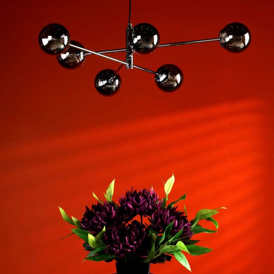 Där Lighting Vignette 6 Light Pendant Polished Chrome & Smoked Glass