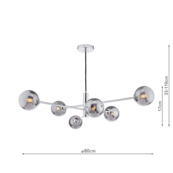 Där Lighting Vignette 6 Light Pendant Polished Chrome & Smoked Glass