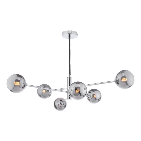 där lighting Vignette 6 Light Pendant Polished Chrome & Smoked Glass