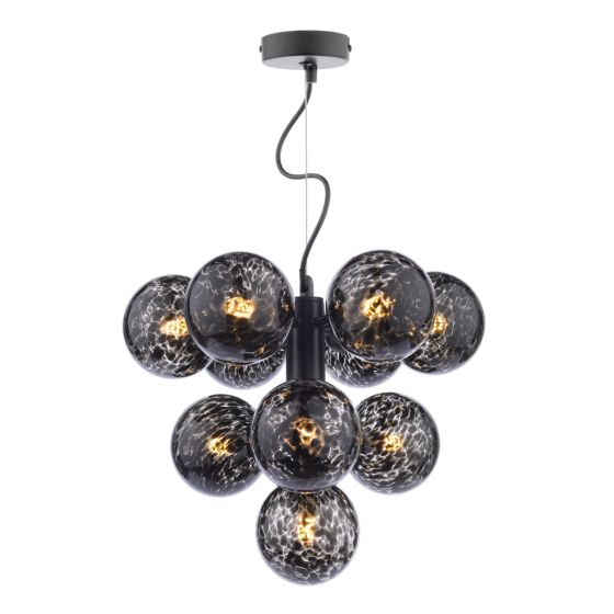 där lighting Vine 10 Light Pendant Matt Black and Black Confetti Glass