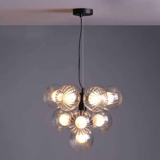 Där Lighting Vine 10 Light Pendant Satin Black & Clear/Opal Glass