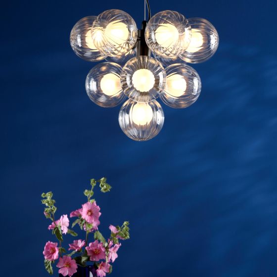 Där Lighting Vine 10 Light Pendant Satin Black & Clear/Opal Glass