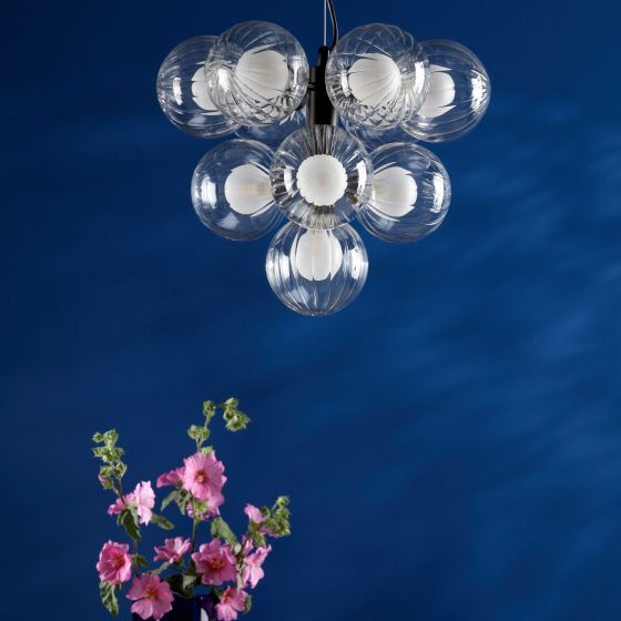 Där Lighting Vine 10 Light Pendant Satin Black & Clear/Opal Glass