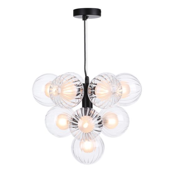 där lighting Vine 10 Light Pendant Satin Black & Clear/Opal Glass