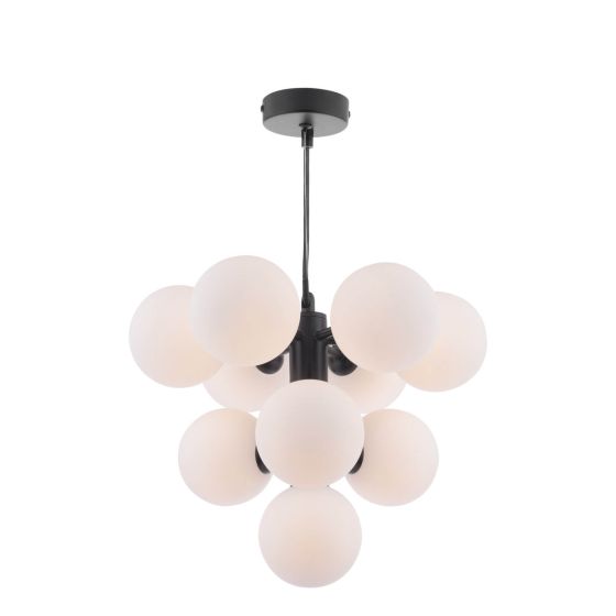 Där Lighting Vine 10 Light Pendant Satin Black & Opal Glass