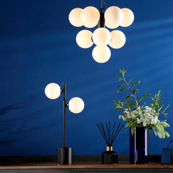 Där Lighting Vine 10 Light Pendant Satin Black & Opal Glass