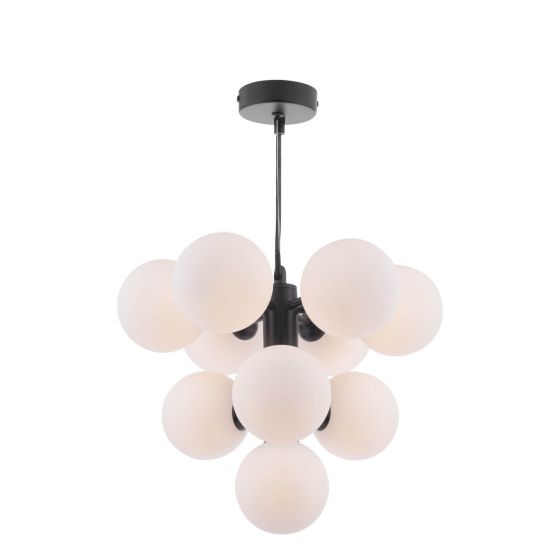 där lighting Vine 10 Light Pendant Satin Black & Opal Glass