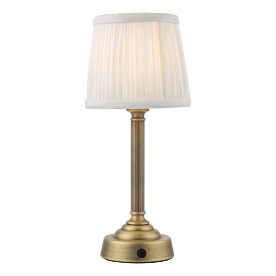 där lighting Virgil Rechargeable Table Lamp Matt Antique Brass With Shade LED